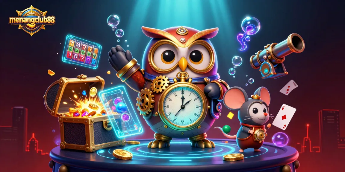Experience the exciting features of menangclub88 with vibrant 3D casino illustration packed with gaming elements.