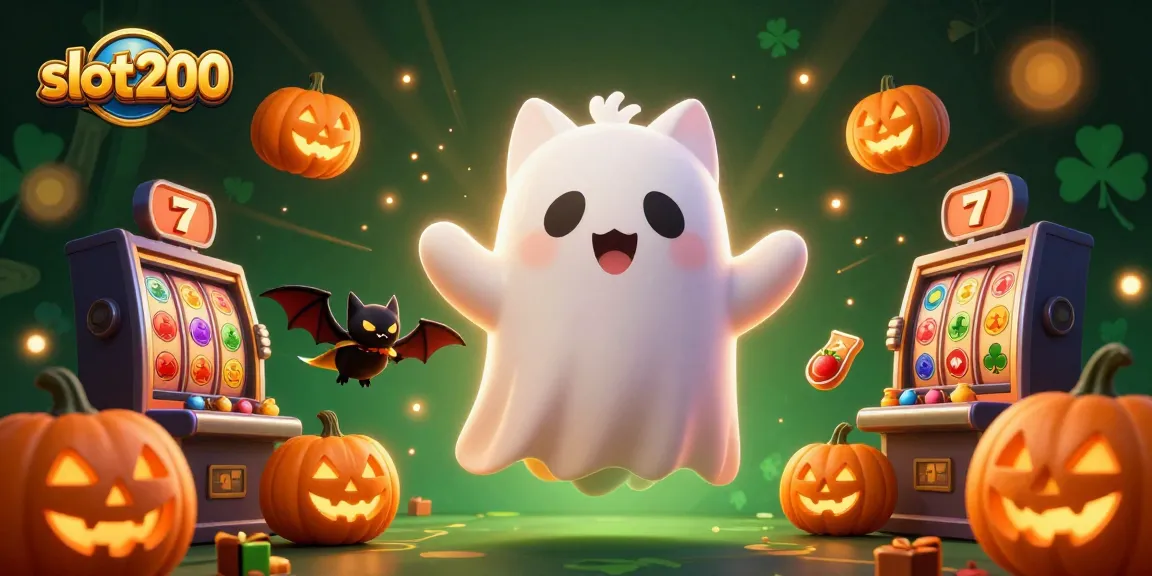 Slot200: Nikmati permainan menyeramkan dengan kucing hantu dan simbol slot yang bersinar.