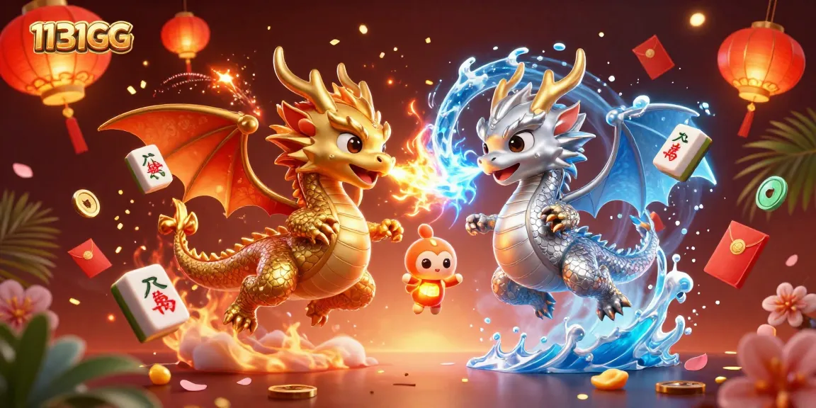 Meraih kemenangan dengan bermain di 1131GG, ilustrasi kasino digital dengan naga terbang.