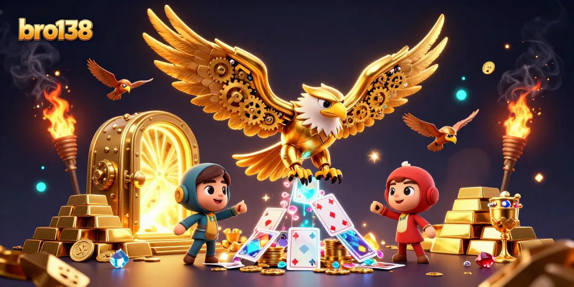 Experience thrilling gameplay with bro138 in a vibrant 3D casino scene filled with treasures.