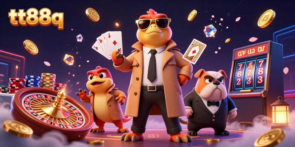Experience gaming excitement at tt88q with raptor characters at a vibrant casino scene.