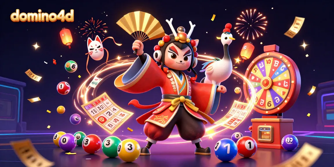 Menggandakan keseruan domino4d dengan karakter kabuki dan elemen permainan berwarna-warni terbang.