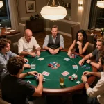 Bạn bè tận hưởng một trò chơi poker xã hội, giới thiệu Link 12bet cho một đêm chơi game sôi động tại nhà