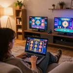 Person enjoying a thrilling online gaming experience on 23WIN from the comfort of home