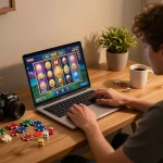 Engaging gameplay of game nổ hũ on a laptop showcasing vibrant graphics and player strategy.