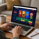 Player engaging with hwg500 online casino on laptop, focused on strategic gameplay.