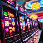 Putaran slot di mesin kasino yang berwarna-warni dengan simbol menarik.