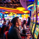 Permainan slot yang menyenangkan dengan mesin berwarna cerah dan pemain antusias di kasino.