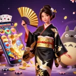Situs toto brings excitement alive with gaming action featuring a kimono-clad woman and a playful tanuki.