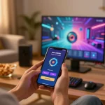 Main OKESlot Deposit Qris Tanpa Potongan displayed on smartphone during a relaxed online gaming session at home.
