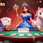 Engage in the vibrant world of bandar toto, featuring a striking illustration of a regal character amidst colorful poker elements.