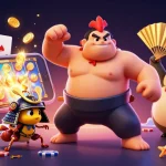Terlibat dengan suasana kasino cerah Rsnvip6 yang menampilkan karakter sumo dan samurai di tengah elemen permainan yang dinamis.