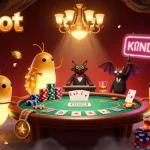 Exciting rtp slot action in a vibrant cave casino, featuring glowworms and a bat dealer.