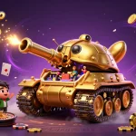 Permainan kasino mini di dalam tank kumbang emas raksasa lazadatoto yang menembak koin dan confetti.