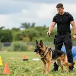 Professional K9 training with a focus on rokok 88 gear, showcasing harness and leash in action.