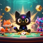 Experience thrilling situs togel action with a black hole cat and colorful fox at a cosmic casino!