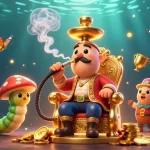 Kuy138 menampilkan ilustrasi 3D dengan karakter unik bermain slot, simbol keberuntungan, dan elemen menarik dalam suasana kasino.