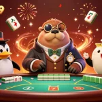 Bolaslot99 showcases a lively scene with a walrus, dealer penguin, and bluffing pufferfish at a poker table.