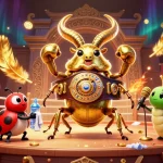 Menguli BOLATOTO sambil beradu kekuatan, karakter 3D menarik di arena judi yang meriah.