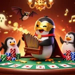 Engage in judi bola excitement with a vibrant illustration featuring a penguin and magical elements.