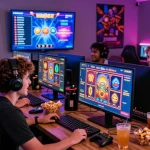 Pengalaman bermain slot online yang seru dengan teman-teman di ruang gaming modern.