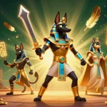 Menangkan pengalaman slot gacor di SEMUAHOKI dengan ilustrasi Anubis dan Bastet dalam suasana kasino yang kaya.