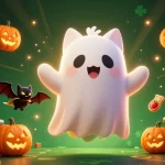 Slot200: Nikmati permainan menyeramkan dengan kucing hantu dan simbol slot yang bersinar.